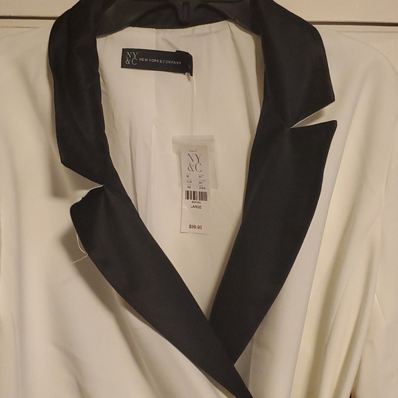 Black and white long slim blazer - Picture 2 of 4